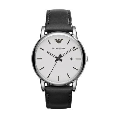 Emporio Armani Watch - Station Three-Hand Men\'s Black Watch Date AR1732 - Leather