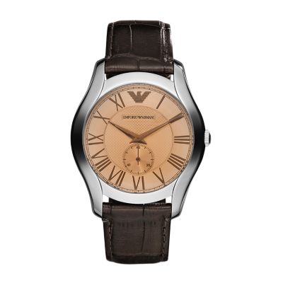Three-Hand Dark Brown Leather Watch 