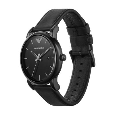 - Three-Hand Date Black Emporio Station Armani Watch AR1732 Men\'s Leather Watch -