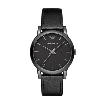 Emporio Armani Men's Men’S Three-Hand Black Leather Watch - Black
