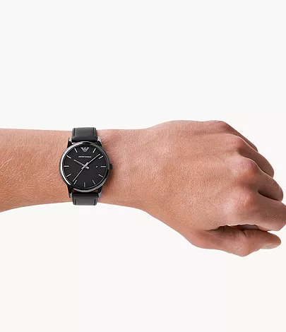 Emporio Armani Men's Three-Hand Date Black Leather Watch - AR1732 - Watch  Station