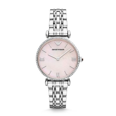 Montre Emporio Armani à deux aiguilles en acier inoxydable, pour femme