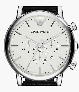 Montre chronographe en cuir noir pour hommes Emporio Armani