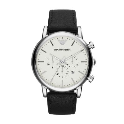 Emporio Watch Men\'s AR1828 Station Watch - Armani Leather - Chronograph Black