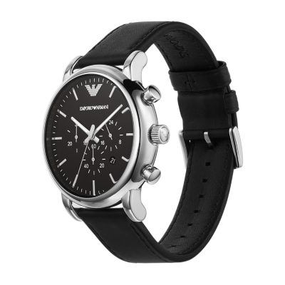 Men's Chronograph Black Leather Watch