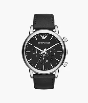 Emporio Armani Herren Uhr Chronograph Leder schwarz