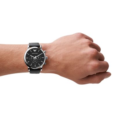 2024 super heißer neuer Artikel Emporio Armani Men\'s AR1828 - Station Leather Black Watch - Chronograph Watch