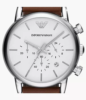 Montre chronographe en cuir brun pour hommes Emporio Armani