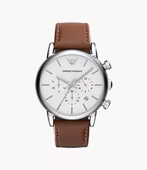 Montre chronographe en cuir brun pour hommes Emporio Armani