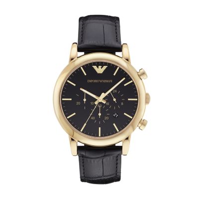 Emporio Armani Men's Chronograph Black Leather Watch