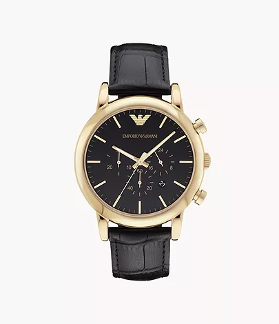 Emporio Armani Men's Chronograph Black Leather Watch