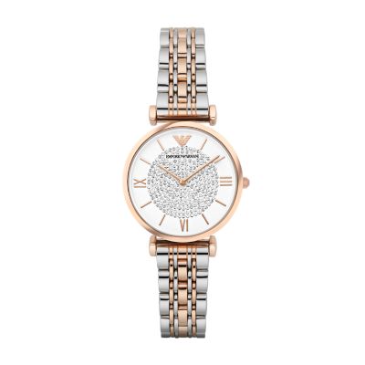 emporio armani two tone watch women's