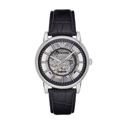 Emporio Armani Men's Automatic Black Crocodile Embossed Leather 