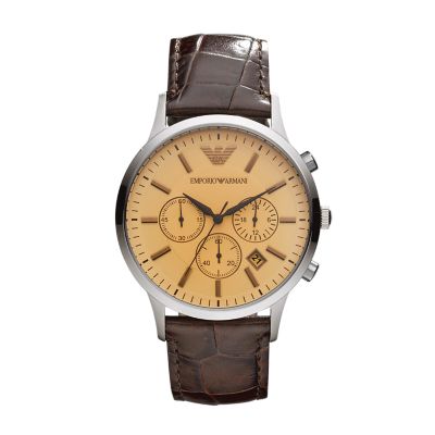 Armani Leather Watch Brown - AR11490 Emporio Station Chronograph Watch -