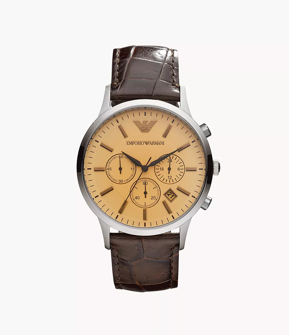 Emporio Armani Chronograph Brown Leather Watch - AR11490 - Watch Station