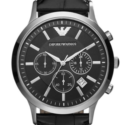 Montre Emporio Armani chronographe, en cuir, noir, pour homme
