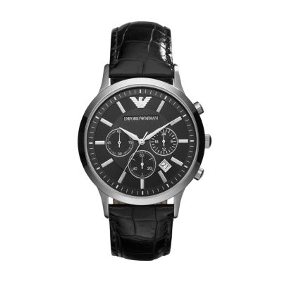Emporio Armani Men's Chronograph Black Leather Watch - Black