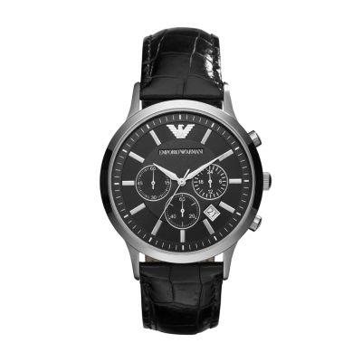 Emporio Armani Men s Chronograph Black Leather Watch