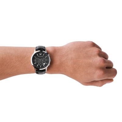 Emporio Armani Men\'s Chronograph Station Watch - Black AR2447 Watch Leather 