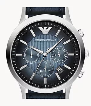 Montre chronographe Emporio Armani en cuir bleu pour homme
