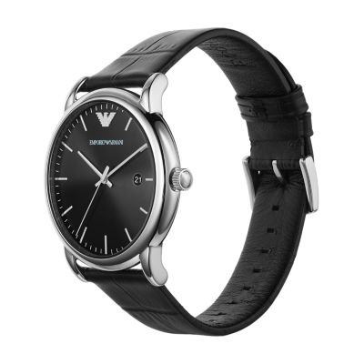 Emporio Armani Three-Hand Date Black Leather Watch - AR2500