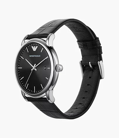 Emporio Armani Three-Hand Date Black Leather Watch - AR2500 - Watch Station