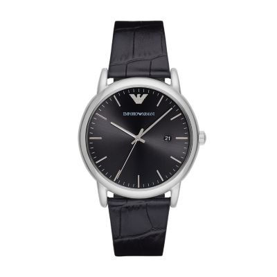 Armani Watch - Station Date - Leather Watch AR2500 Three-Hand Black Emporio