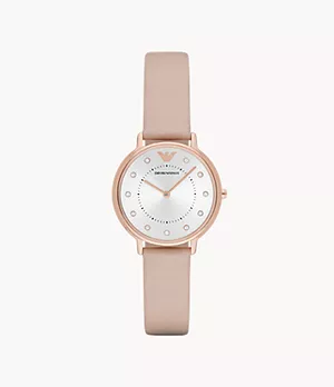 Emporio Armani Women’s Two-Hand Beige Leather Watch