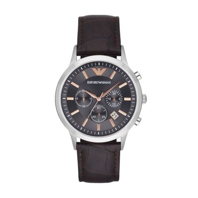 Chronograph Dark Brown Leather Watch 