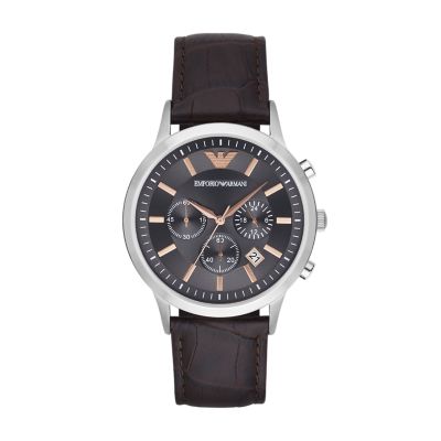 Emporio Armani Men's Two-Hand Black Leather Watch - AR2473