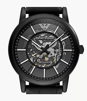 Emporio Armani Men's Automatic Black Leather Watch