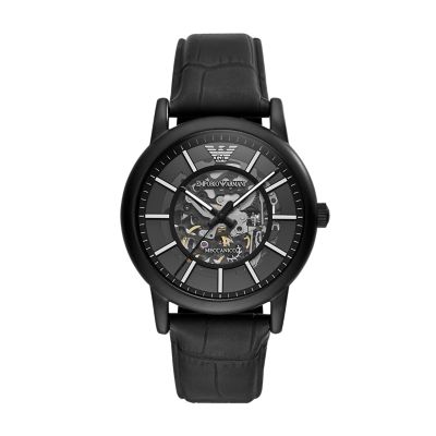 Emporio Armani Men's Automatic Black Leather Watch - AR60007