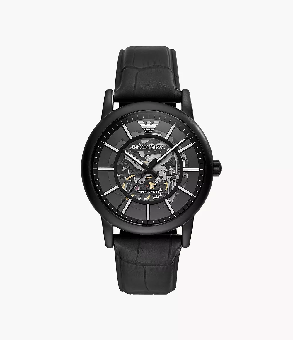 Emporio Armani Men's Automatic Black Leather Watch - AR60007