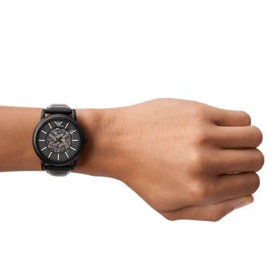 Emporio Armani Men's Automatic Black Leather Watch - AR60008