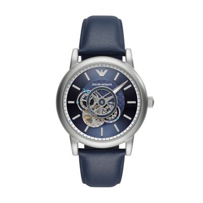 emporio armani blue leather watch