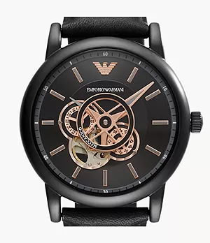 Emporio Armani Herren Uhr Automatikwerk Leder schwarz