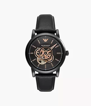 Emporio Armani Herren Uhr Automatikwerk Leder schwarz