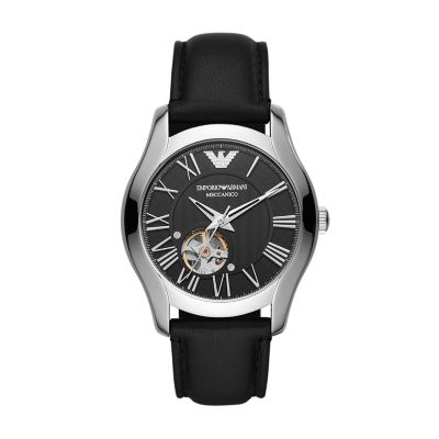 Emporio Armani Automatic Black Leather Watch AR60016 Watch Station