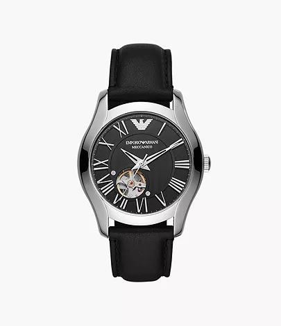 Emporio Armani Automatic Black Leather Watch - AR60016 - Watch Station
