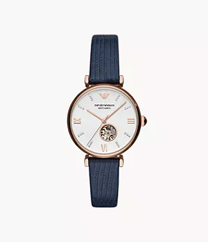 Emporio Armani Three-Hand Blue Leather Watch