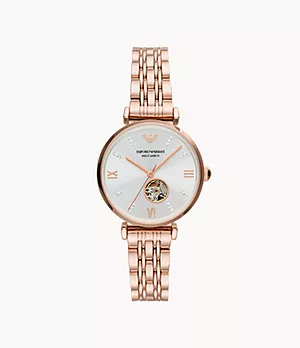 Emporio Armani Three-Hand Rose Gold-Tone Steel Watch