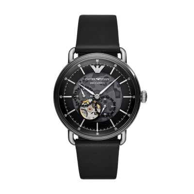 Emporio Armani Multifunction Black Leather Watch - AR60026 - Watch Station