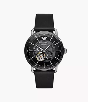 Emporio Armani Multifunction Black Leather Watch
