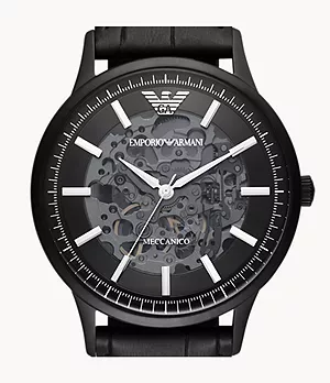 Emporio Armani Automatic Black Leather Watch
