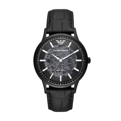 Emporio Armani Automatic Black Leather Watch - AR60042 - Watch Station