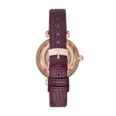 Emporio Armani Automatic Burgundy Leather Watch - AR60044 - Watch
