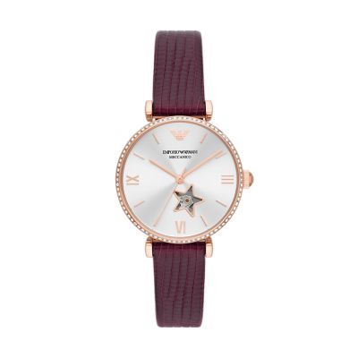 Emporio Armani Automatic Burgundy Leather Watch - AR60044 - Watch 