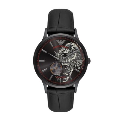 Emporio Armani Automatic Black Leather Watch