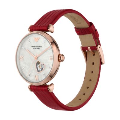 Emporio Armani Automatic Red Leather Watch - AR60048 - Watch Station