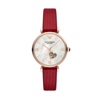 Emporio Armani Automatic Red Leather Watch - - Watch Station